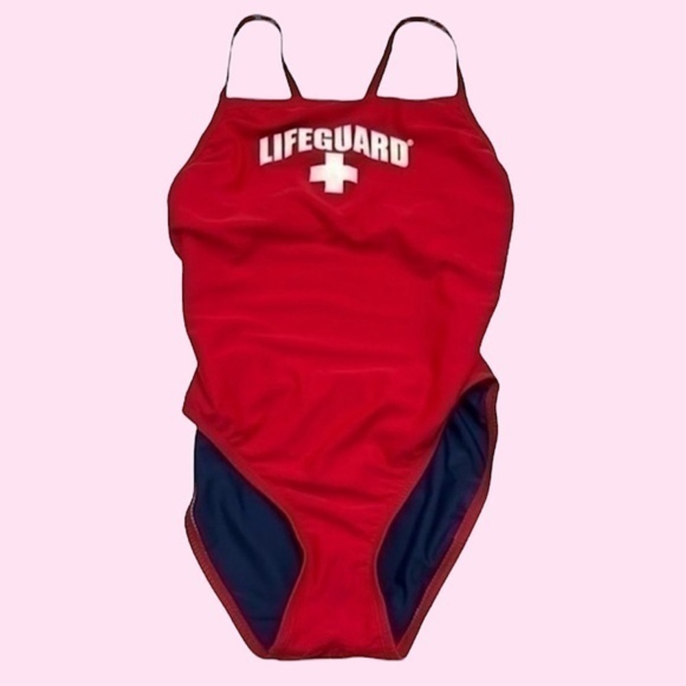 RED WOMANS LIFEGUARD ONE PIECE BATHING SUIT